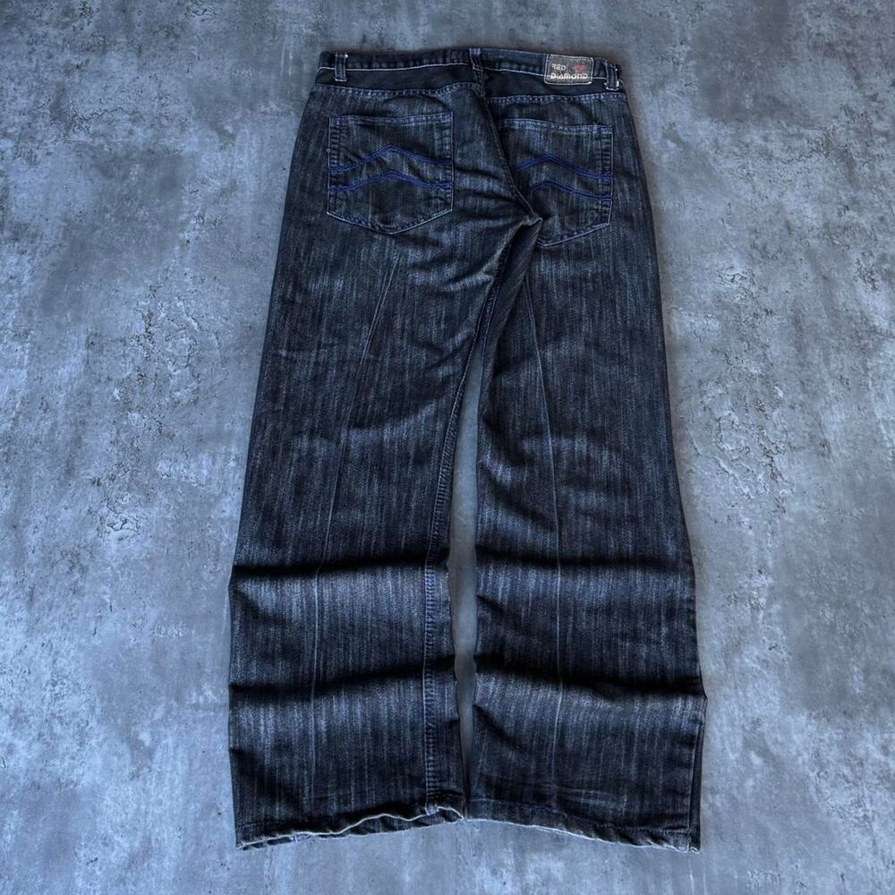 Vintage Y2K Red Diamond Embroidered Baggy Grunge Opium Denim Jeans